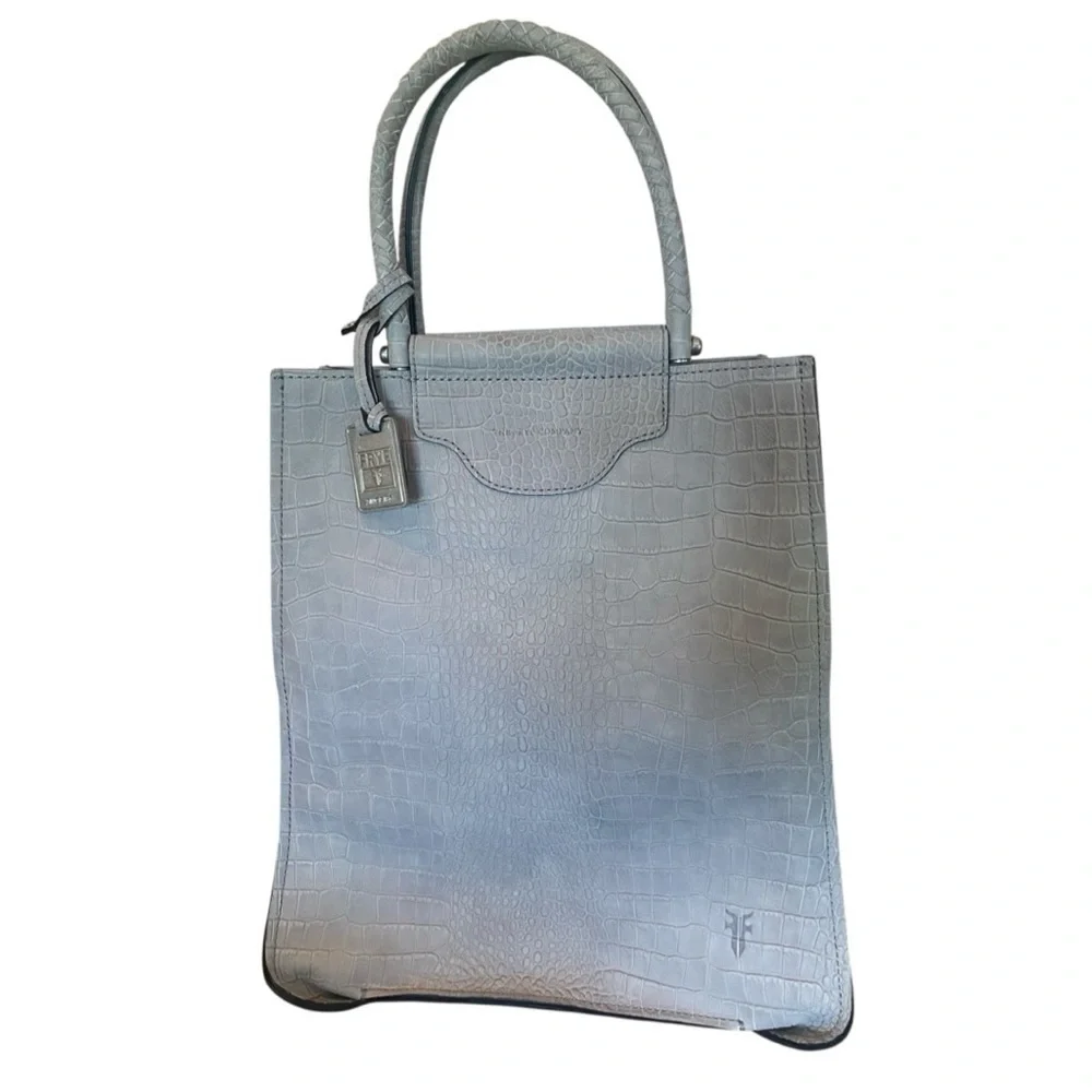 Frye Bianca Crocodile Embossed Grey Suede Large Tote Bag
